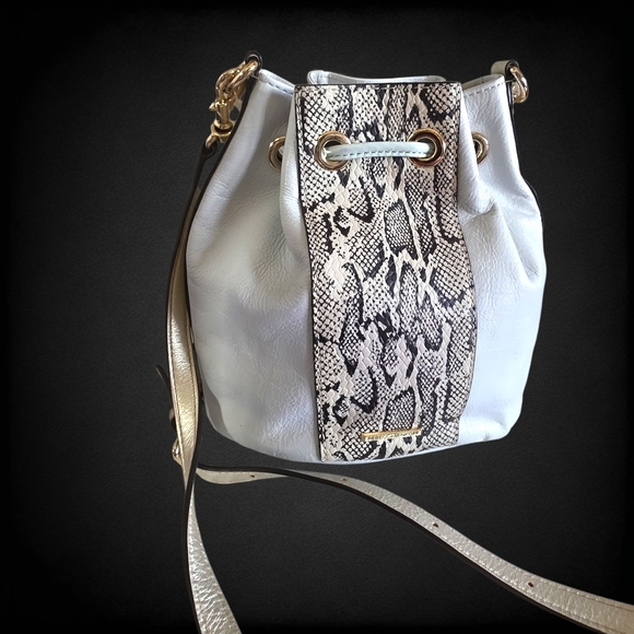Rebecca Minkoff Mini Bucket Bag Snake Embossed Leather Crossbody Designer Drawst - Picture 8 of 15